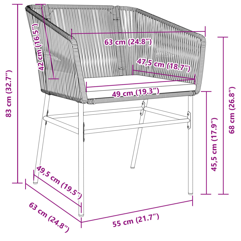 Gartenstühle 2 Stk. mit Kissen Schwarz Poly Rattan