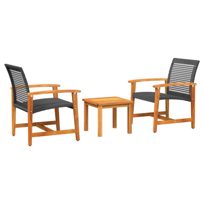 3-tlg. Bistro-Set Schwarz Poly Rattan und Akazienholz