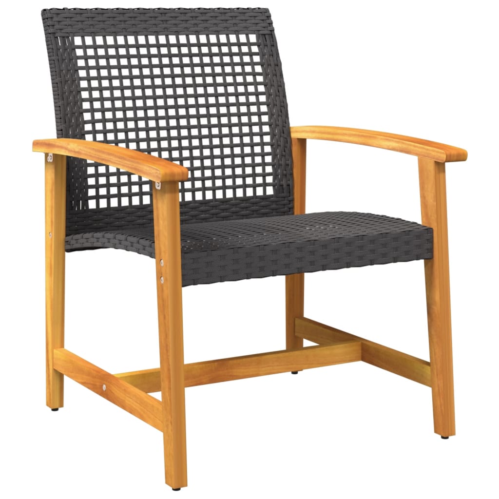 3-tlg. Bistro-Set Schwarz Poly Rattan und Akazienholz