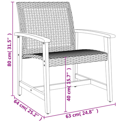 3-tlg. Bistro-Set Grau Poly Rattan und Akazienholz