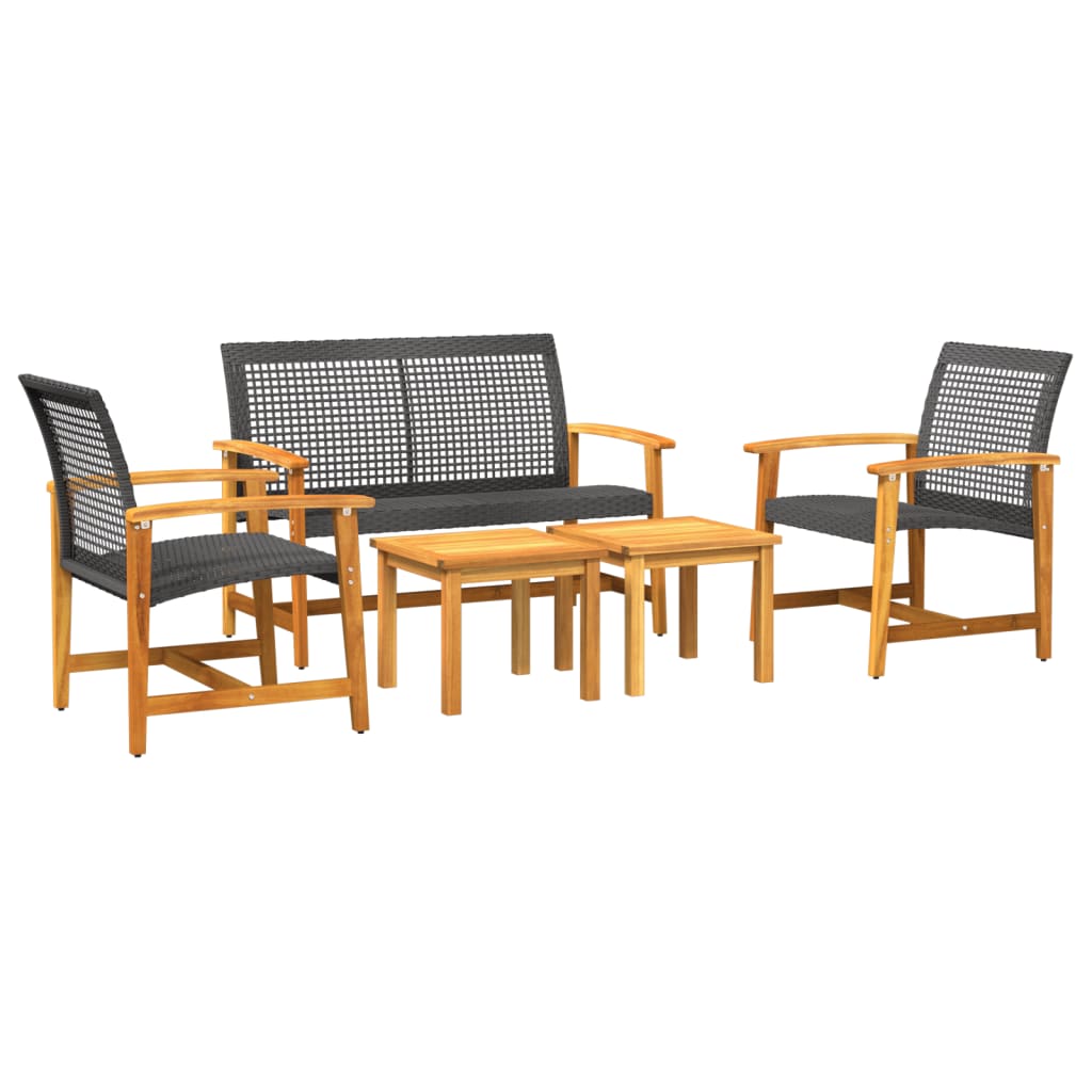 5-tlg. Garten-Lounge-Set Schwarz Poly Rattan und Akazienholz