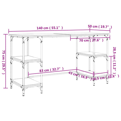 Schreibtisch Räuchereiche 140x50x75 cm Metall Holzwerkstoff