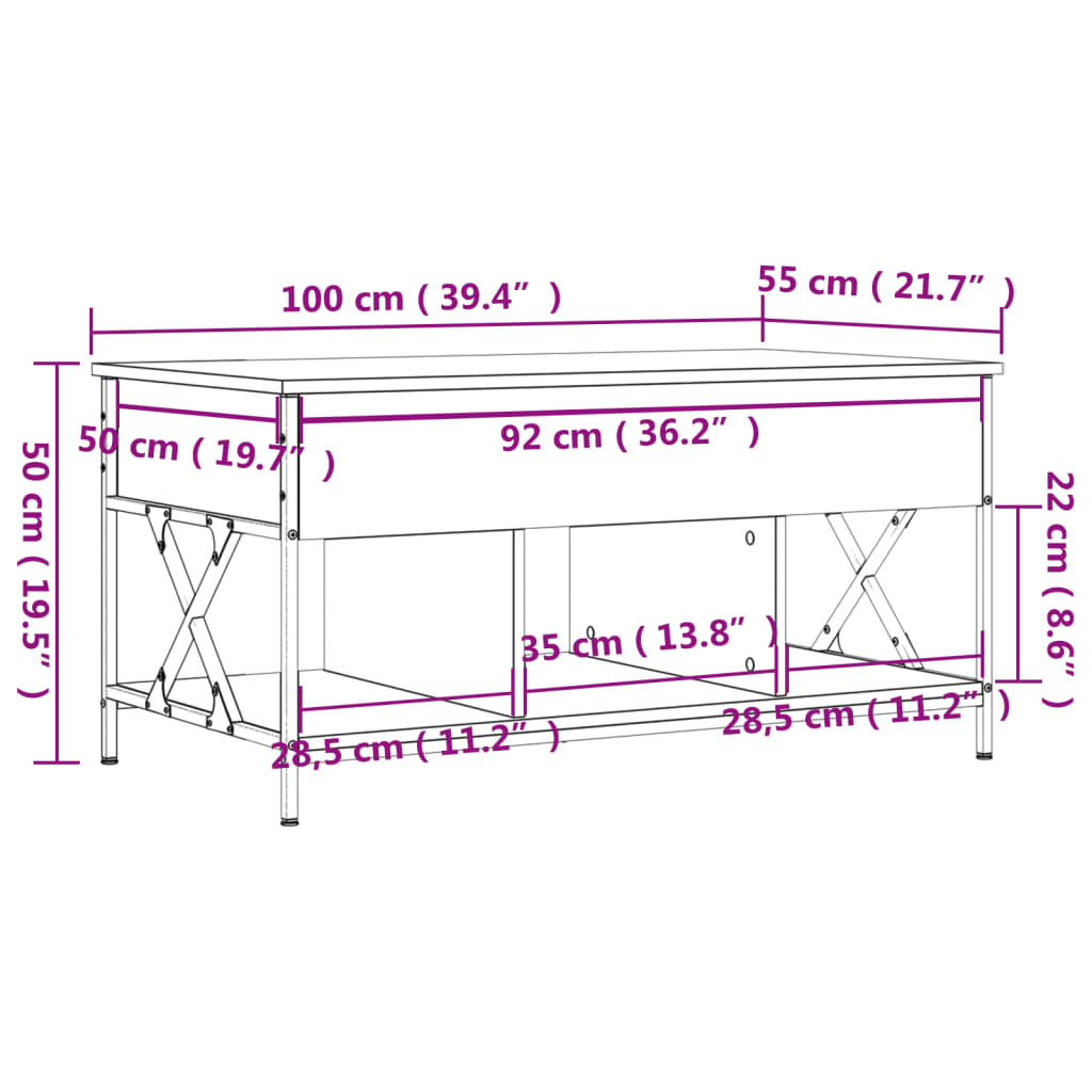 Couchtisch Schwarz 100x55x50 cm Holzwerkstoff und Metall