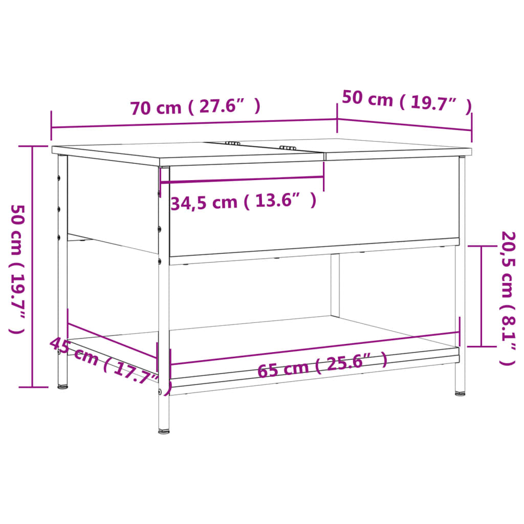 Couchtisch Schwarz 70x50x50 cm Holzwerkstoff und Metall