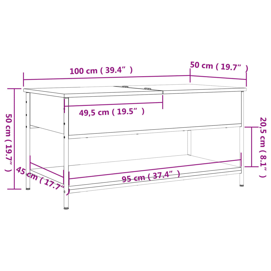 Couchtisch Sonoma-Eiche 100x50x50 cm Holzwerkstoff und Metall