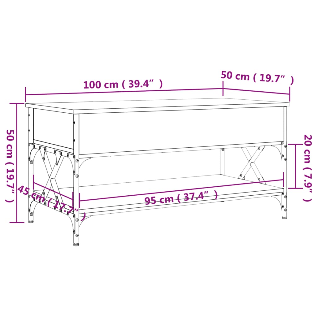 Couchtisch Schwarz 100x50x50 cm Holzwerkstoff und Metall