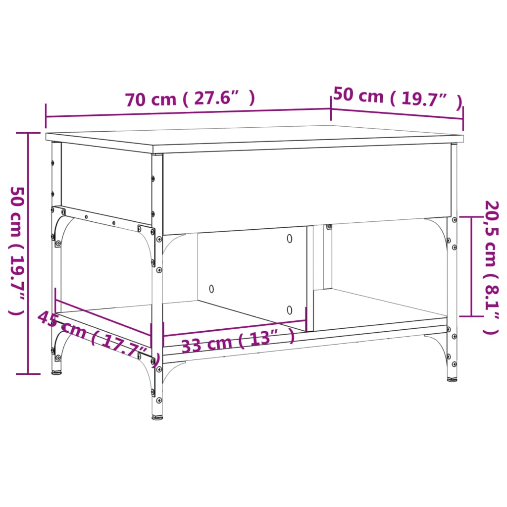 Couchtisch Sonoma-Eiche 70x50x50 cm Holzwerkstoff und Metall