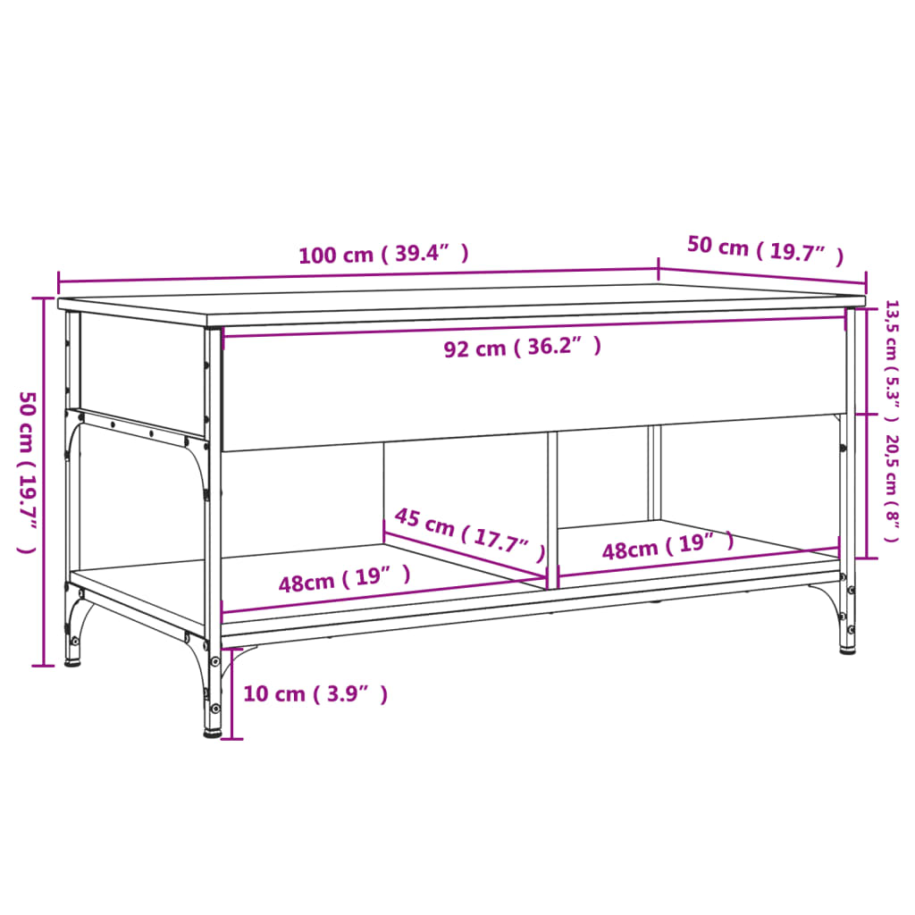 Couchtisch Sonoma-Eiche 100x50x50 cm Holzwerkstoff und Metall