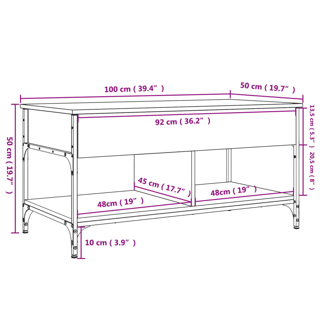 Couchtisch Braun Eichen-Optik 100x50x50 cm Holzwerkstoff Metall