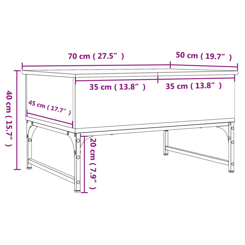 Couchtisch Schwarz 70x50x40 cm Holzwerkstoff und Metall