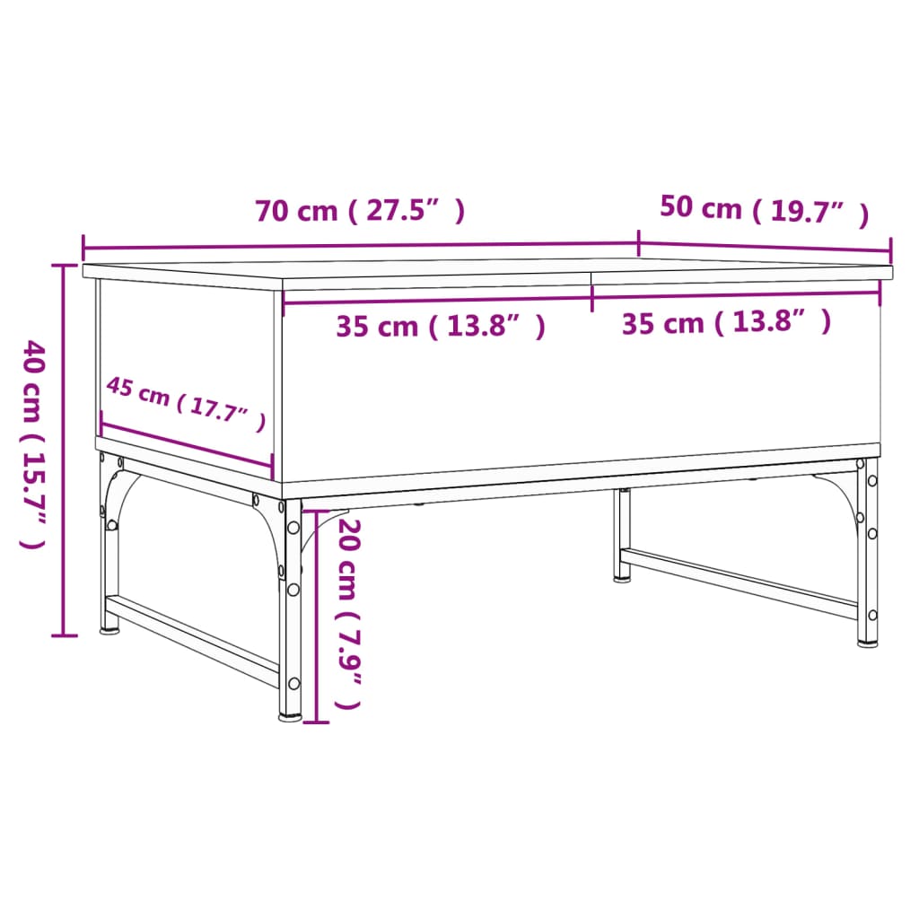 Couchtisch Räuchereiche 70x50x40 cm Holzwerkstoff und Metall