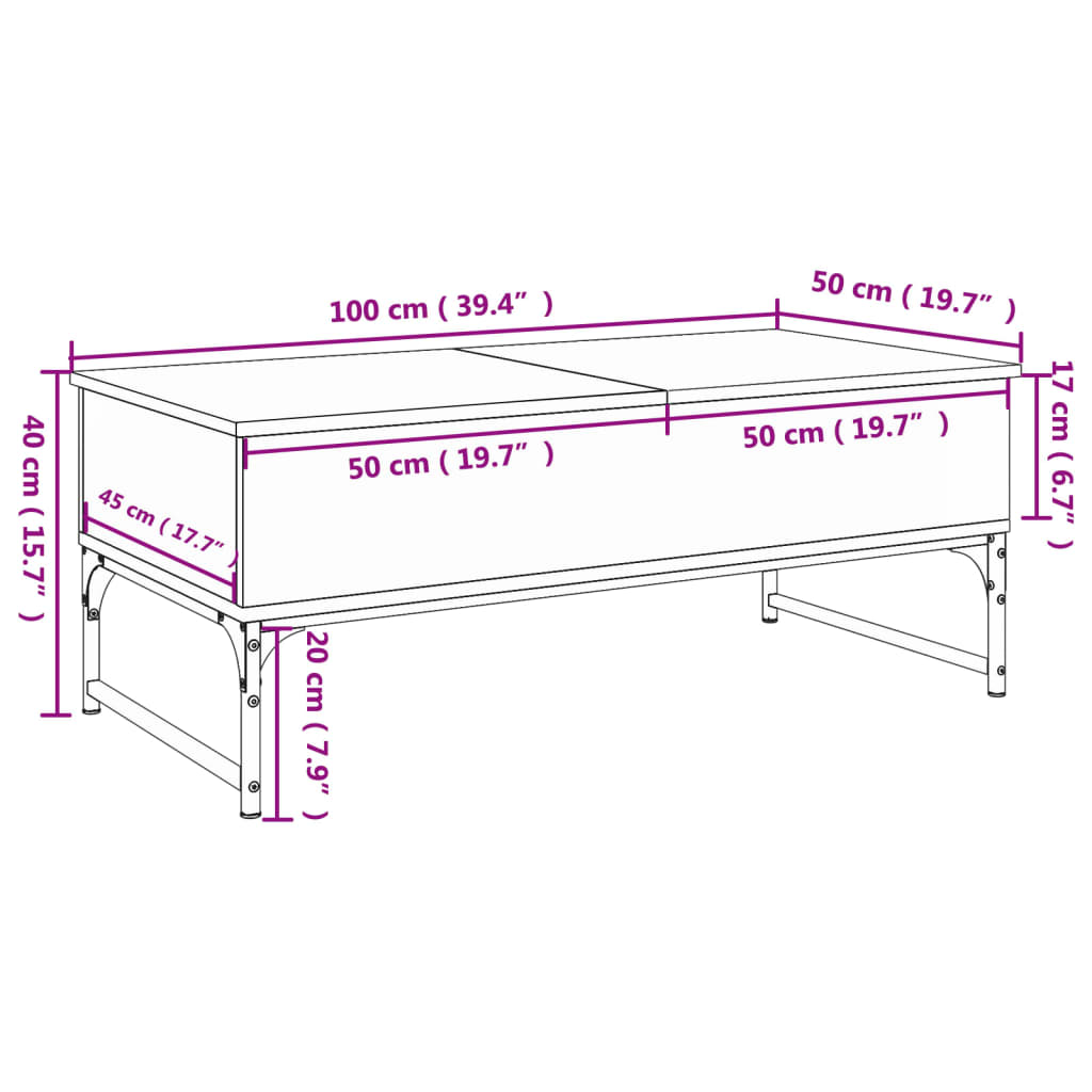 Couchtisch Braun Eichen-Optik 100x50x40 cm Holzwerkstoff Metall