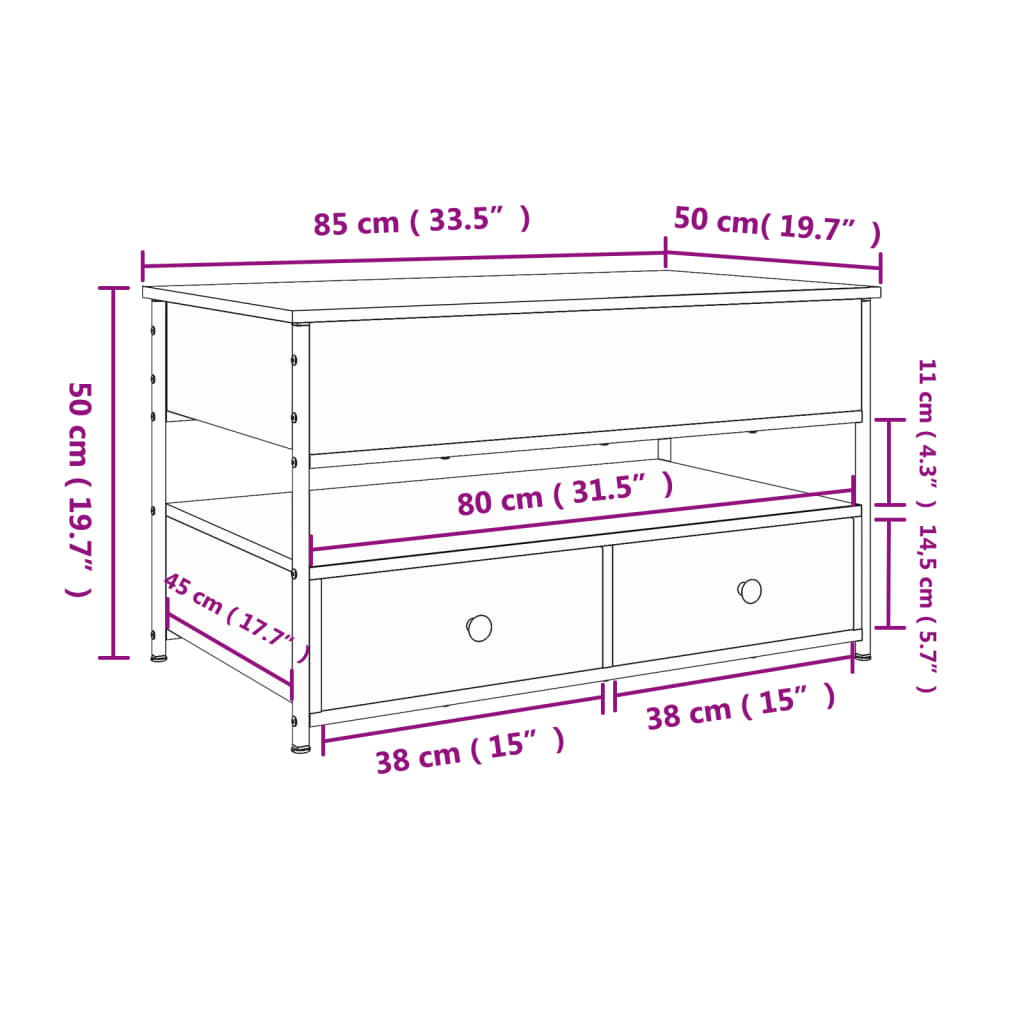 Couchtisch Schwarz 85x50x50 cm Holzwerkstoff und Metall