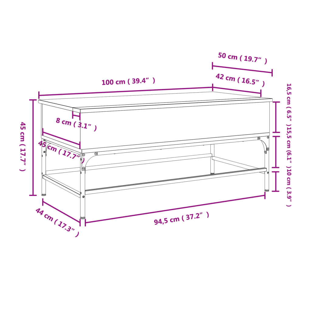 Couchtisch Schwarz 100x50x45 cm Holzwerkstoff und Metall