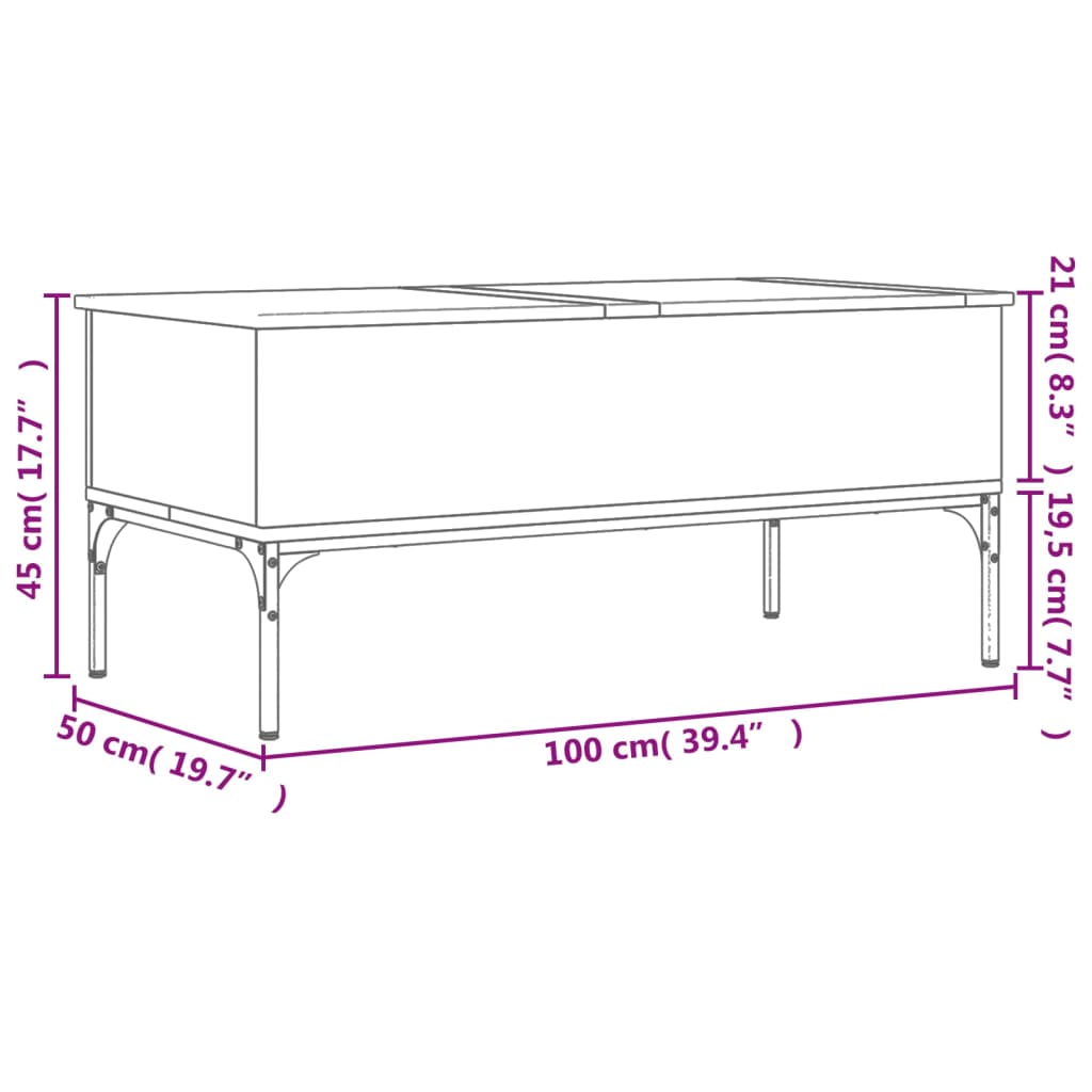 Couchtisch Grau Sonoma 100x50x45 cm Holzwerkstoff und Metall