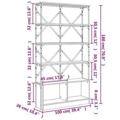 Bücherregal Sonoma-Eiche 100x26x180 cm Holzwerkstoff und Metall