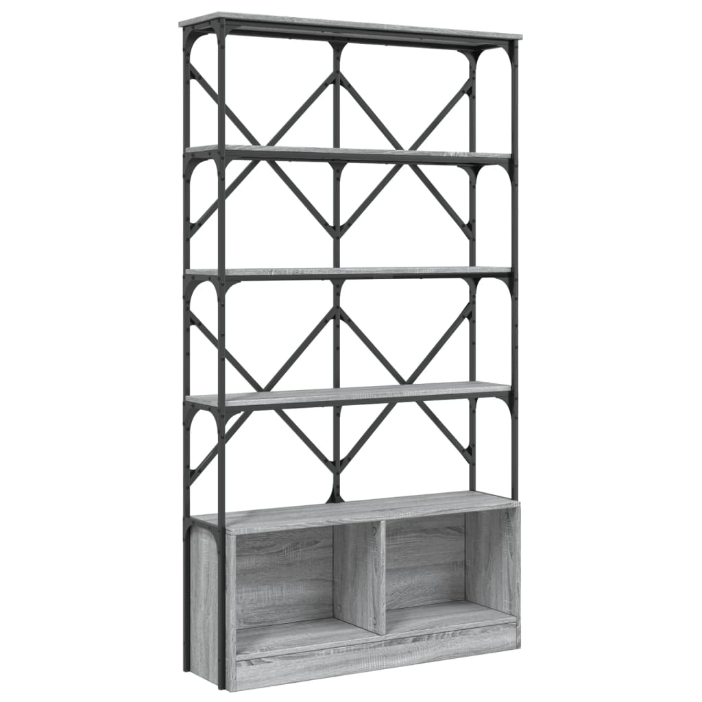 Bücherregal Grau Sonoma 100x26x180 cm Holzwerkstoff und Metall