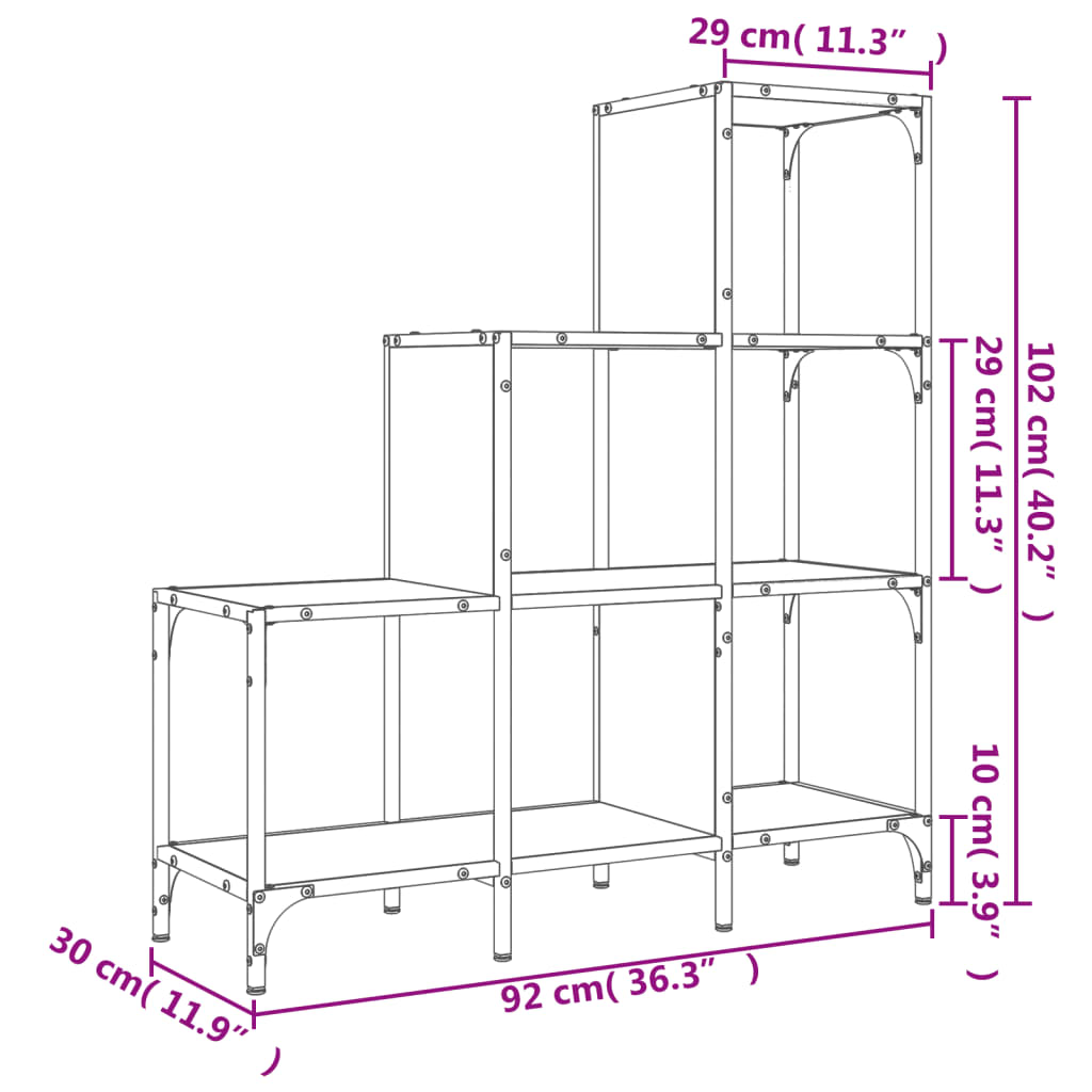 Bücherregal Sonoma-Eiche 92x30x102 cm Holzwerkstoff und Metall