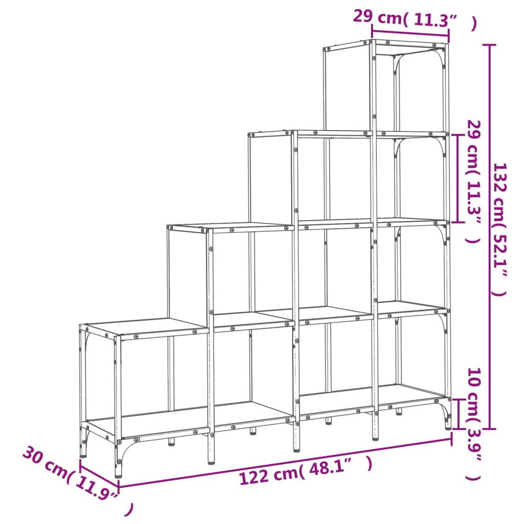 Bücherregal Schwarz 122x30x132 cm Holzwerkstoff und Metall