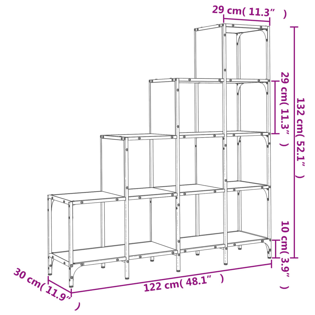 Bücherregal Braun Eiche-Optik 122x30x132cm Holzwerkstoff Metall