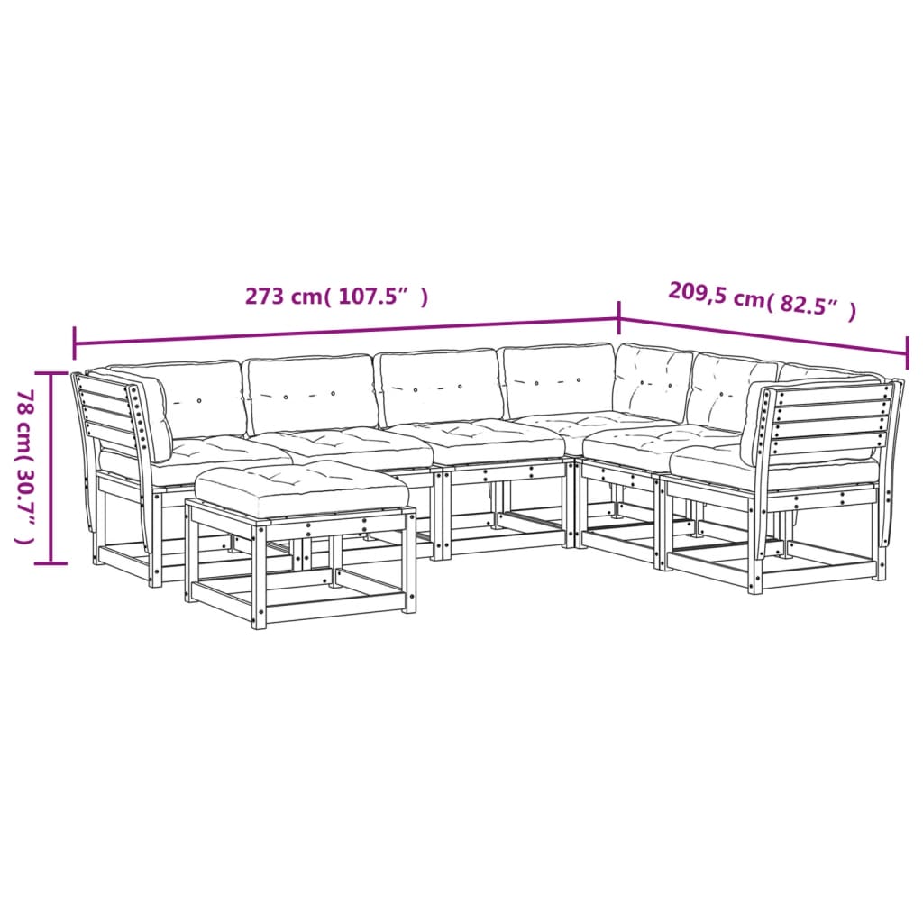 7-tlg. Garten-Lounge-Set mit Kissen Weiß Massivholz Kiefer