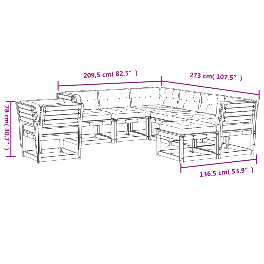 8-tlg. Garten-Lounge-Set mit Kissen Weiß Massivholz Kiefer