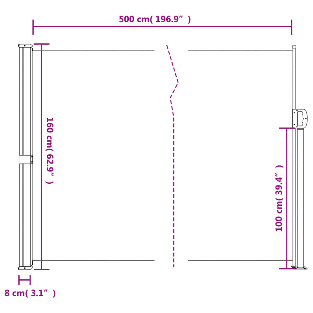 Seitenmarkise Ausziehbar Weiß 160x500 cm