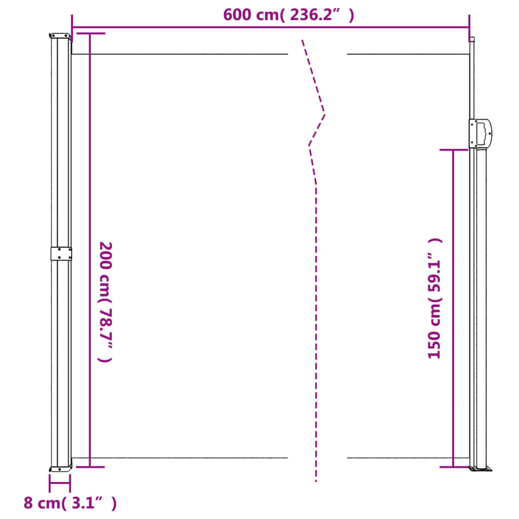 Seitenmarkise Ausziehbar Creme 200x600 cm