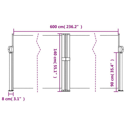 Seitenmarkise Ausziehbar Braun 140x600 cm