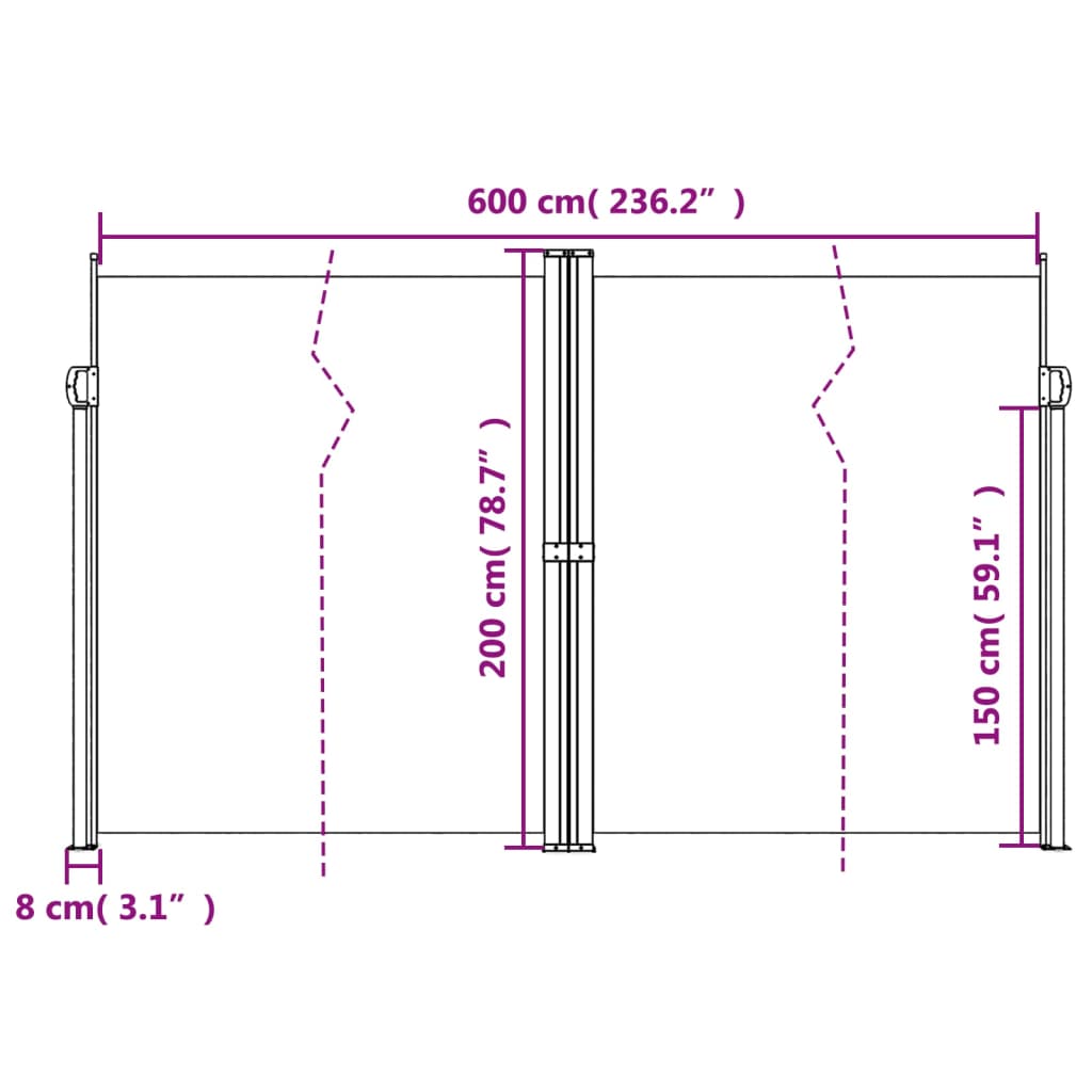 Seitenmarkise Ausziehbar Braun 200x600 cm