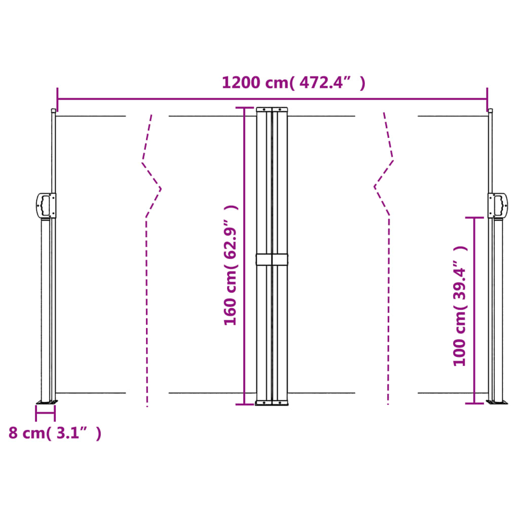 Seitenmarkise Ausziehbar Creme 160x1200 cm