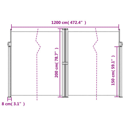 Seitenmarkise Ausziehbar Schwarz 200x1200 cm