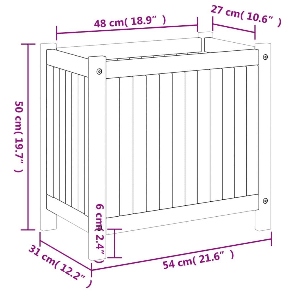 Pflanzkübel mit Einlage 54x31x50 cm Massivholz Akazie