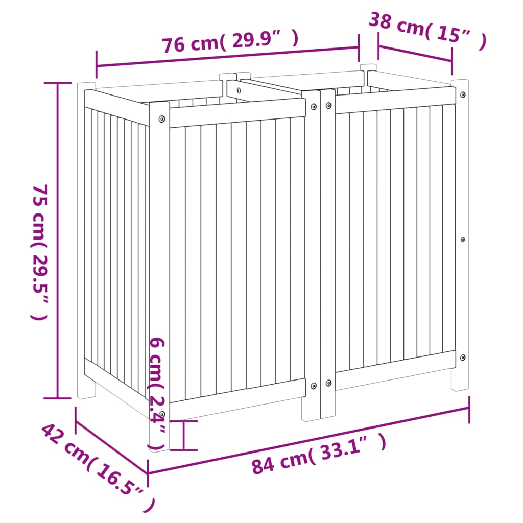 Pflanzkübel mit Einlage 84x42x75 cm Massivholz Akazie