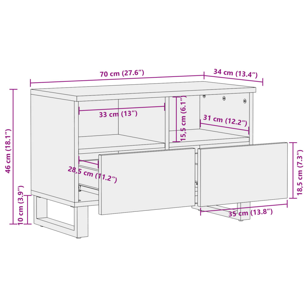 TV-Schrank 70x34x46 cm Raues Massivholz Mango