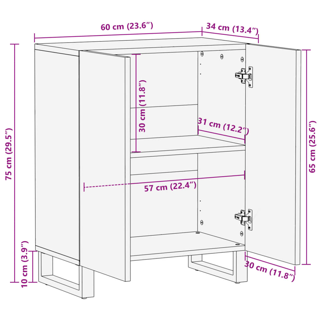 Sideboard 60x34x75 cm Massivholz Mango