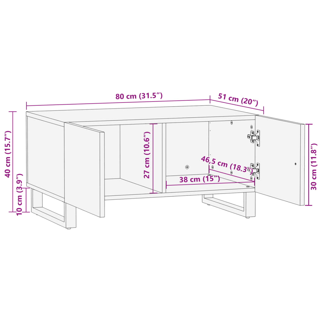 Couchtisch Braun 80x51x40 cm Massivholz Mango