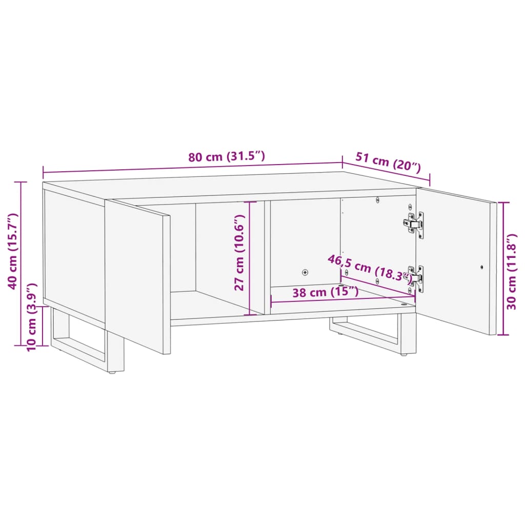 Couchtisch Weiß 80x51x40 cm Massivholz Mango