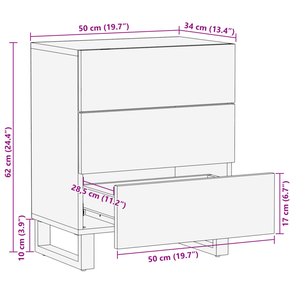 Nachttisch 50x34x62 cm Massivholz Akazie