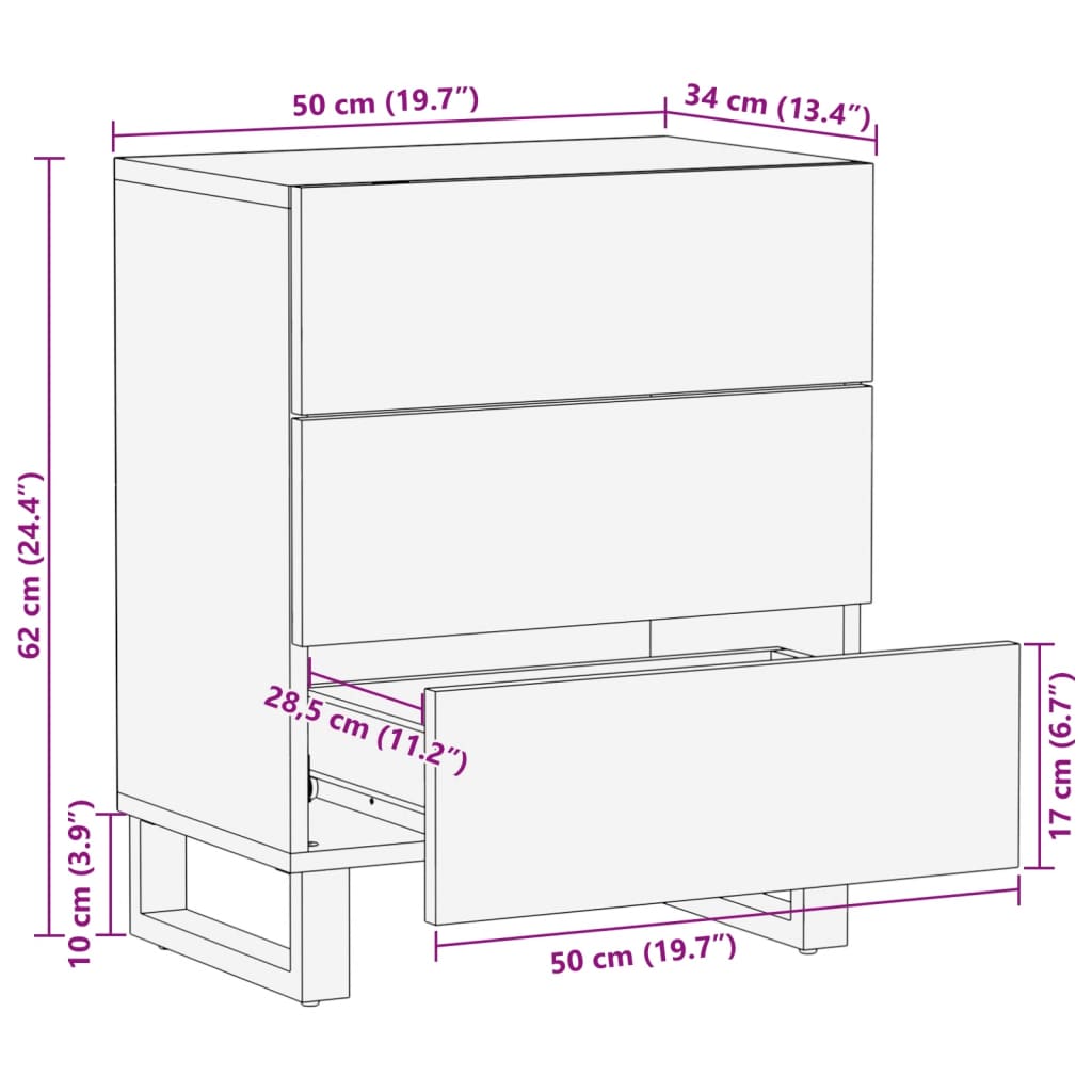 Nachttisch 50x34x62 cm Massivholz Mango