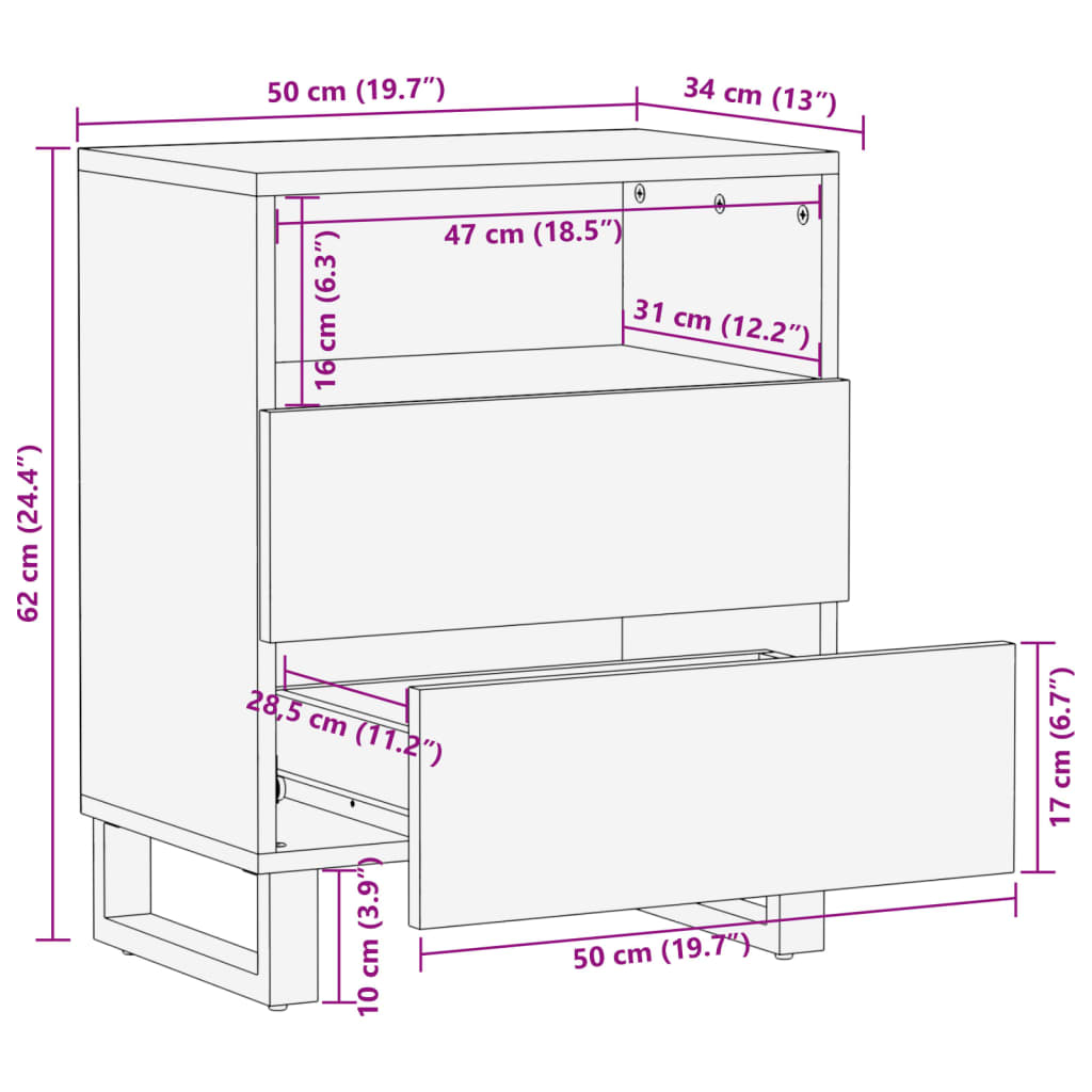 Nachttisch Braun 50x34x62 cm Massivholz Mango