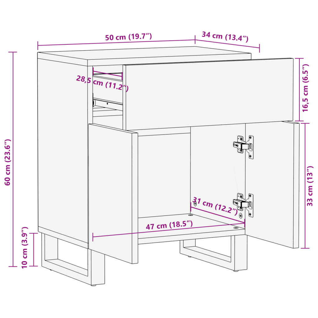 Nachttisch Braun 50x34x60 cm Massivholz Mango