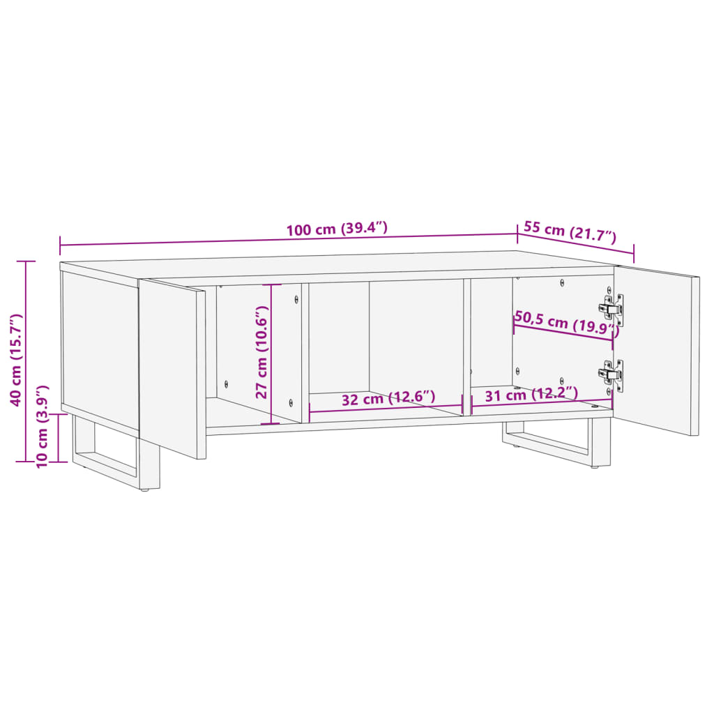 Couchtisch Braun 100x55x40 cm Massivholz Mango