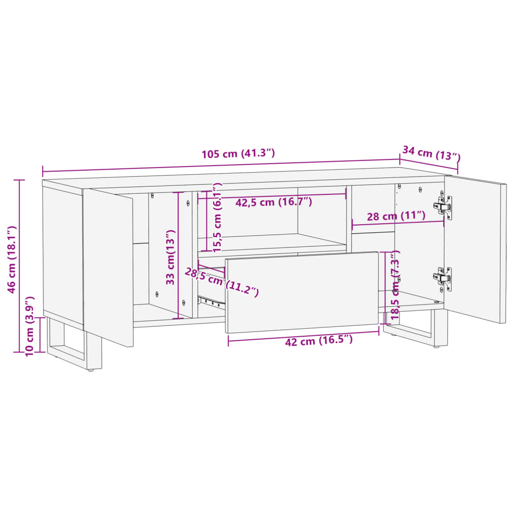 TV-Schrank 100x34x46 cm Raues Massives Mangoholz