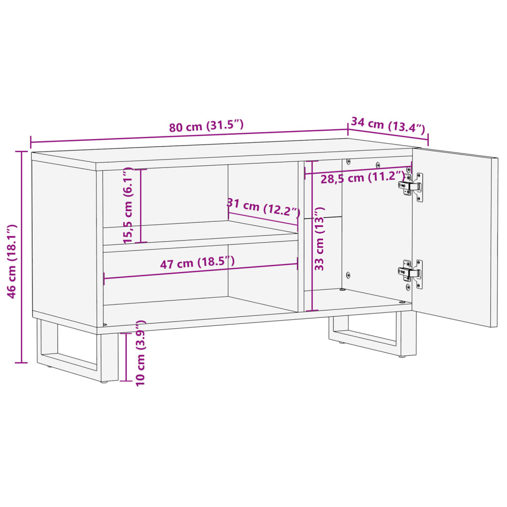 TV-Schrank 80x34x46 cm Raues Massivholz Mango