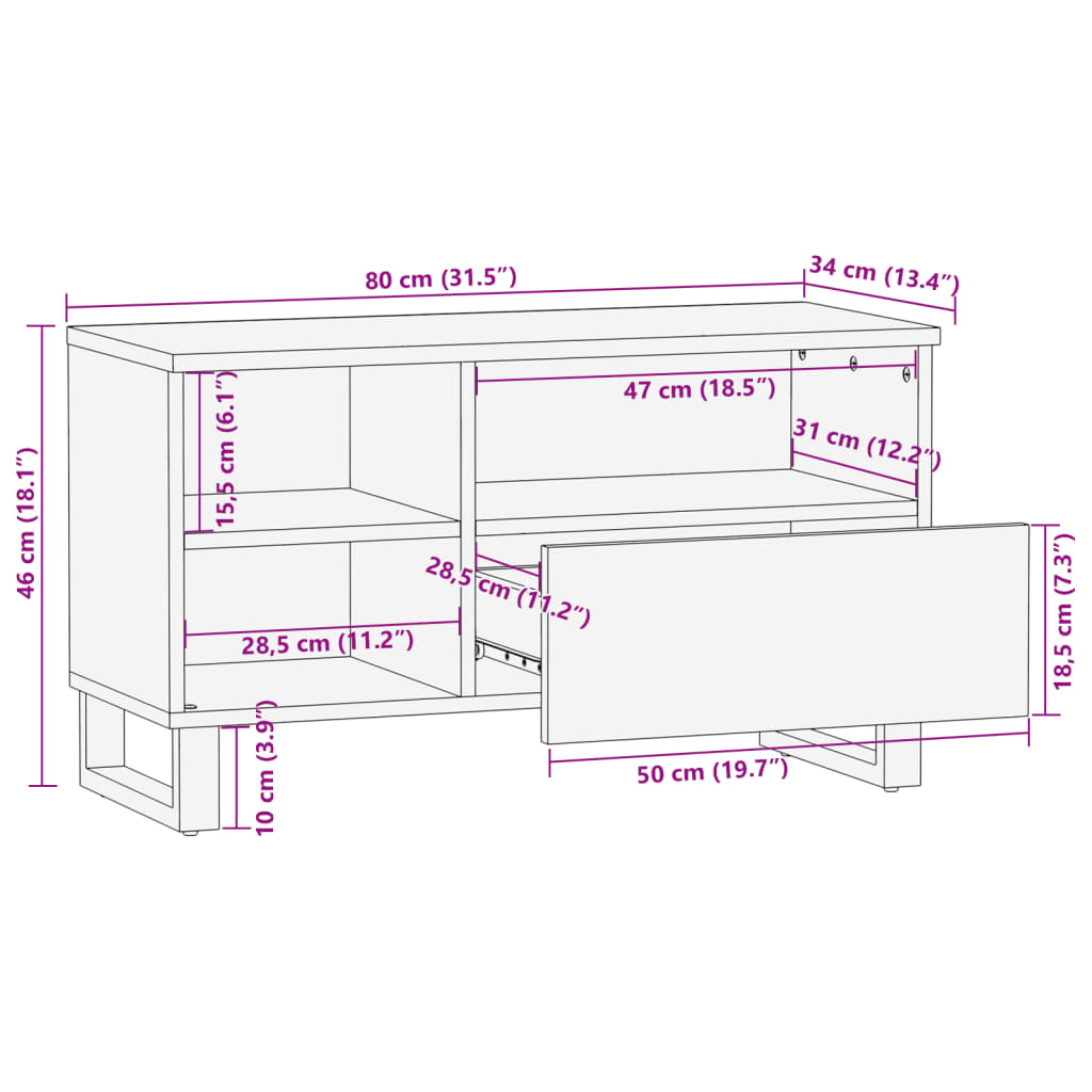 TV-Schrank Braun 80x34x46 cm Massivholz Mango