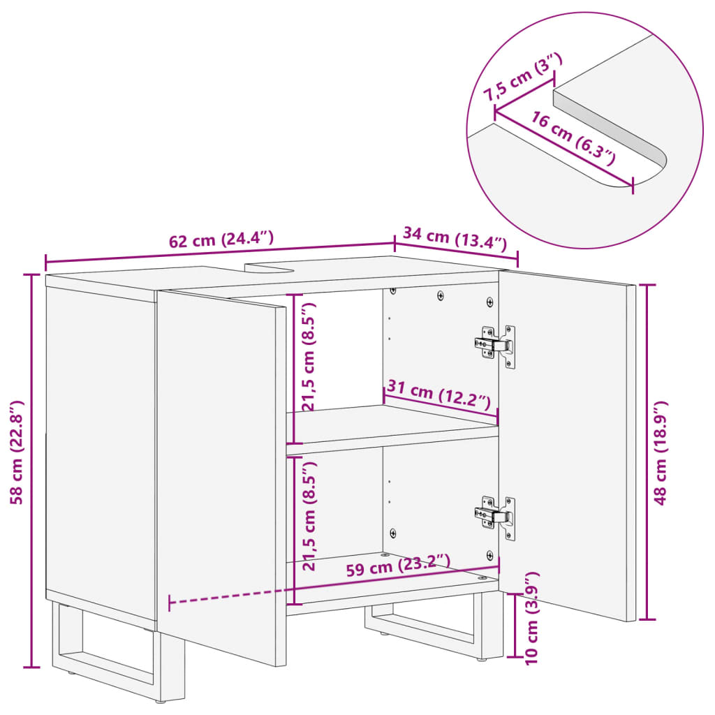 Waschbeckenunterschrank 62x34x58 cm Massivholz Akazie