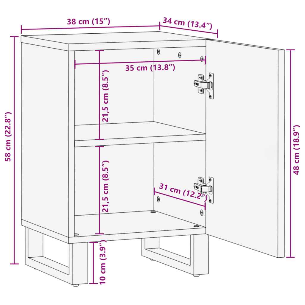 Badschrank 38x34x58 cm Massivholz Akazie