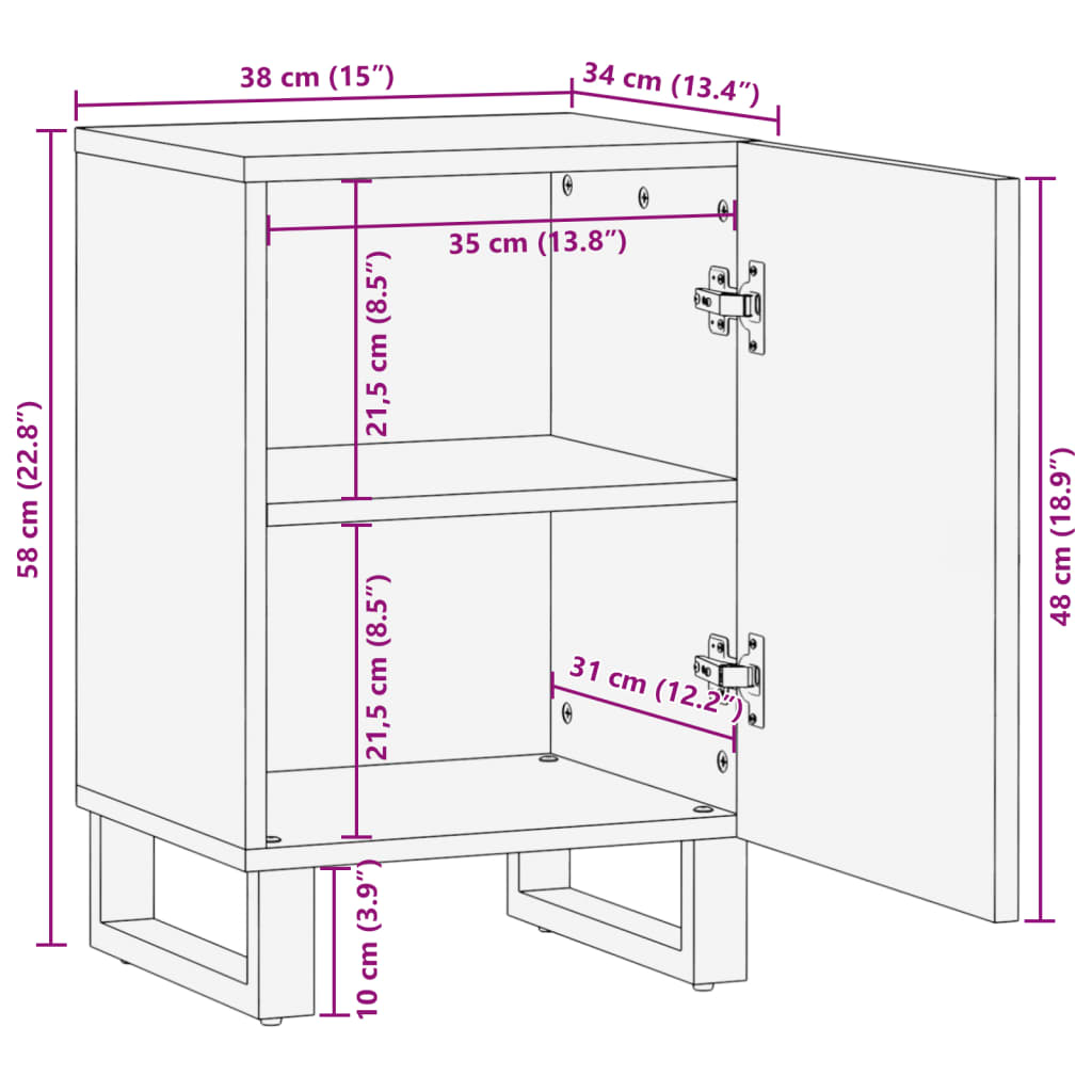 Badschrank Braun 38x34x58 cm Massivholz Mango