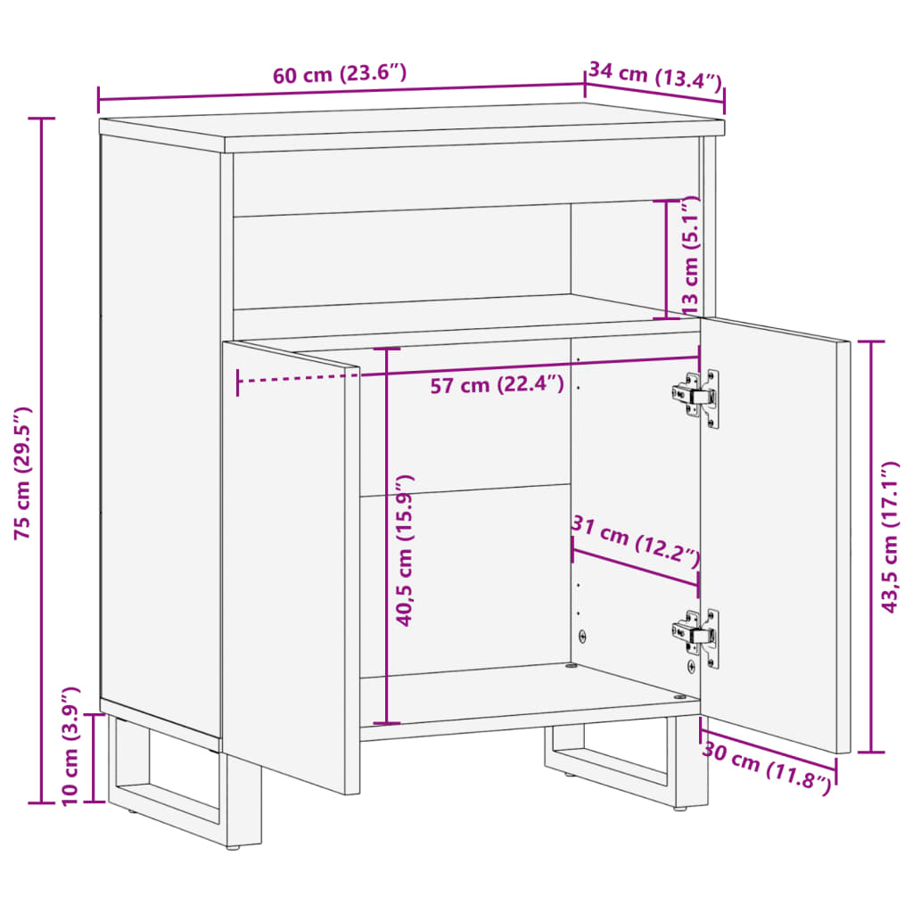 Sideboard Braun 60x34x75 cm Massivholz Mango